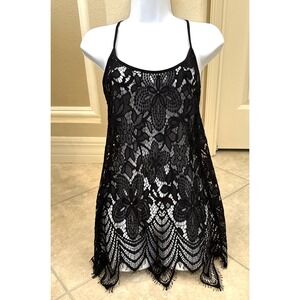 In Bloom by Jonquil Black Lace Sheer Chemise Racer Back Bridal Size S Fairy Goth